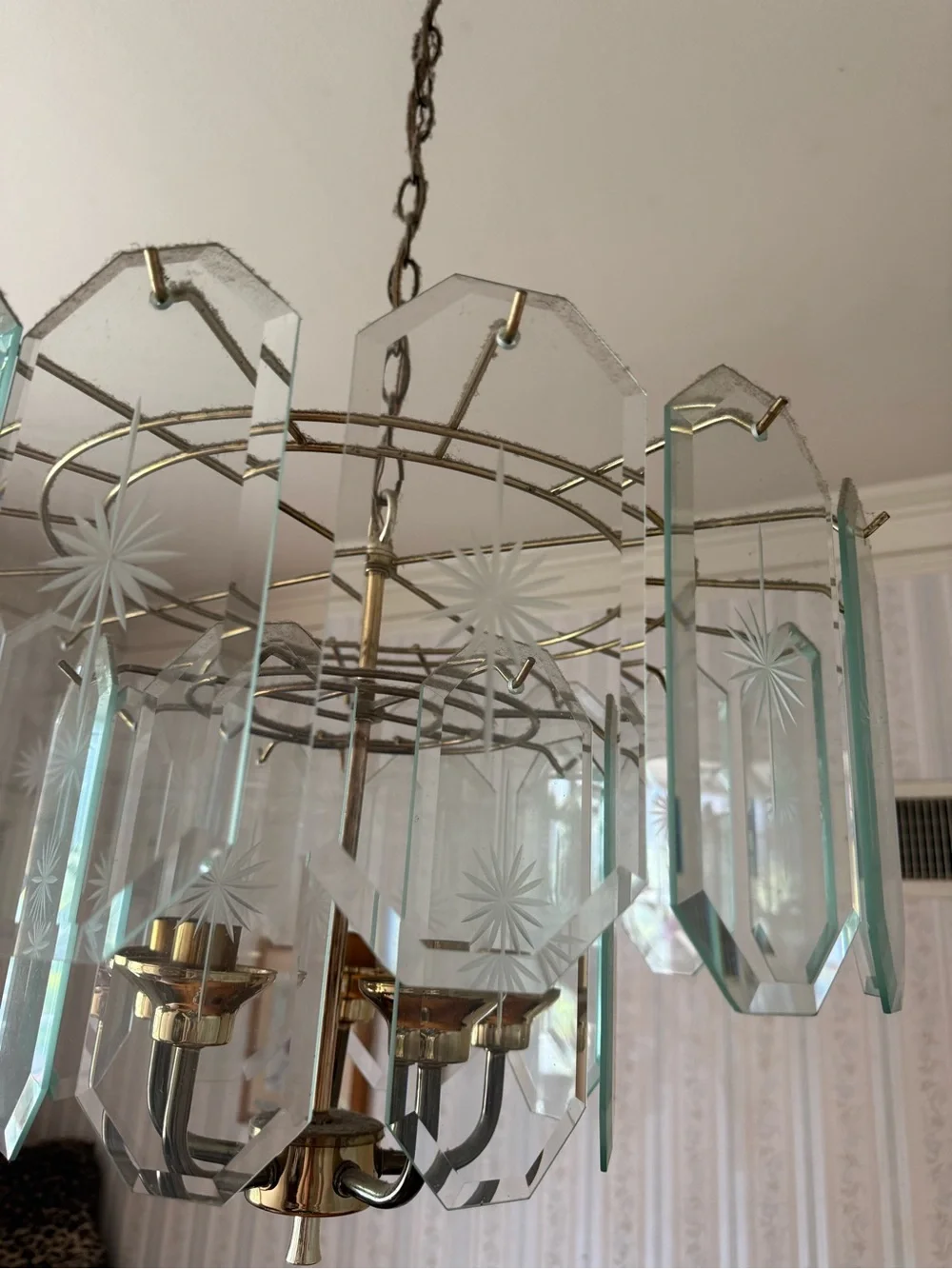 Vintage Hollywood Regency 5-Light Etched Glass Chandelier – MCM Brass